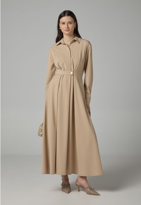 Solid Long Sleeves Maxi Dress