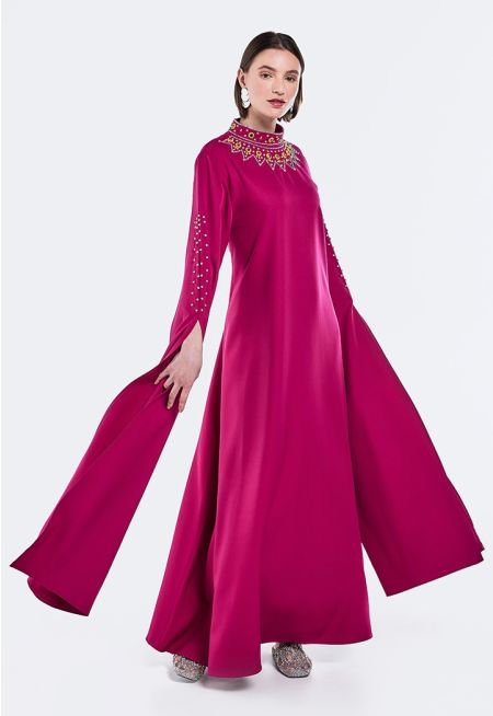 Crystal Embellished Long Sleeve Dres 