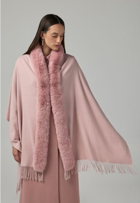 Faux Fur Embellished Shawl