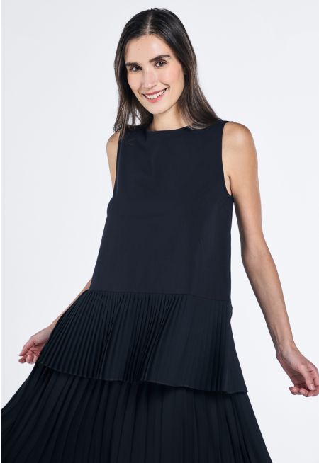 Sleeveless Pleated Hem Top