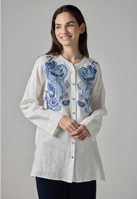 Long Sleeve Printed Linen Shirt