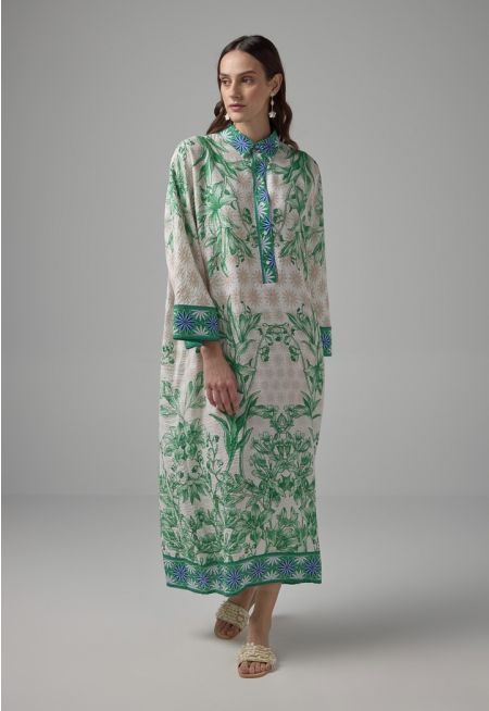 Half Button Up Floral Printed Dress