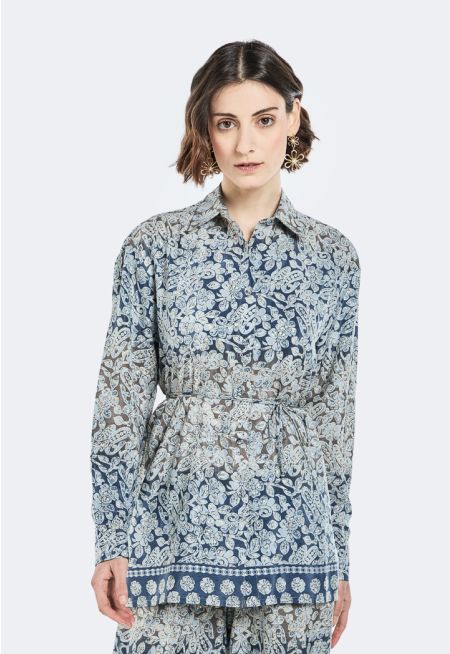 Floral Print Belted Shirt
