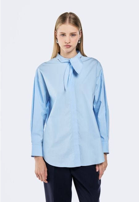 Solid Tie Neck Shirt