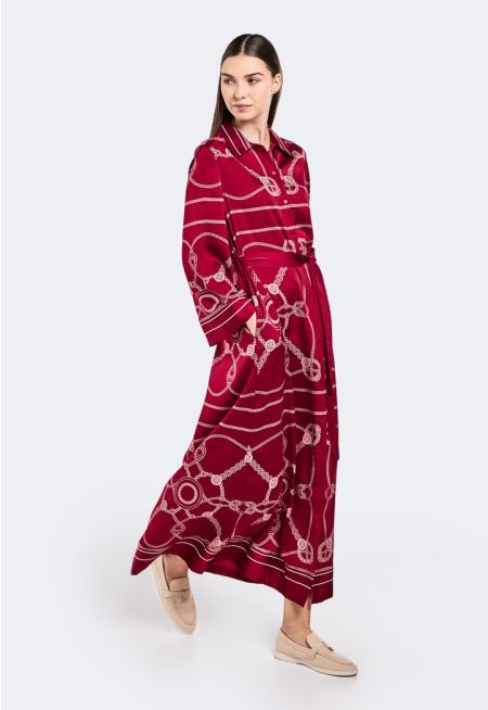 Chain Print Belted Shirt Dress