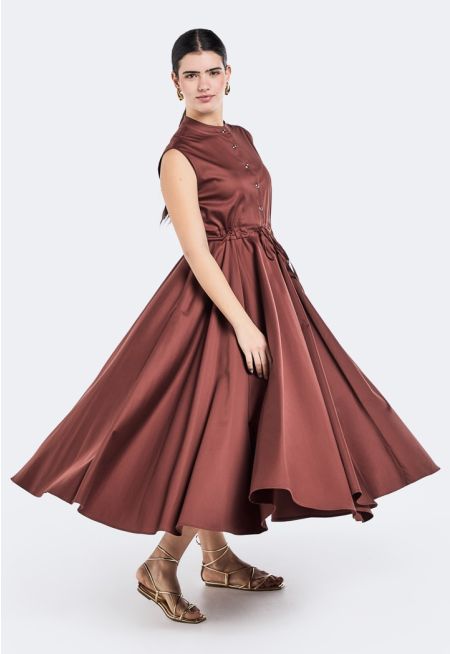 Sleeveless Drawstring Waist Dress