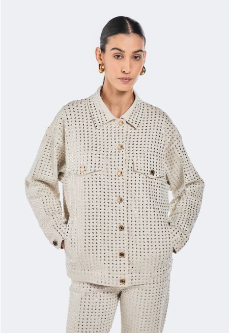 Square Crystal Embellished Denim Jacket