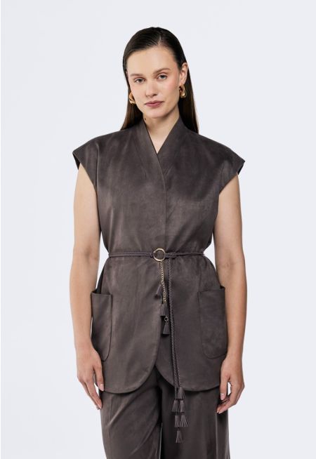 Suede Vest With Loop Belt