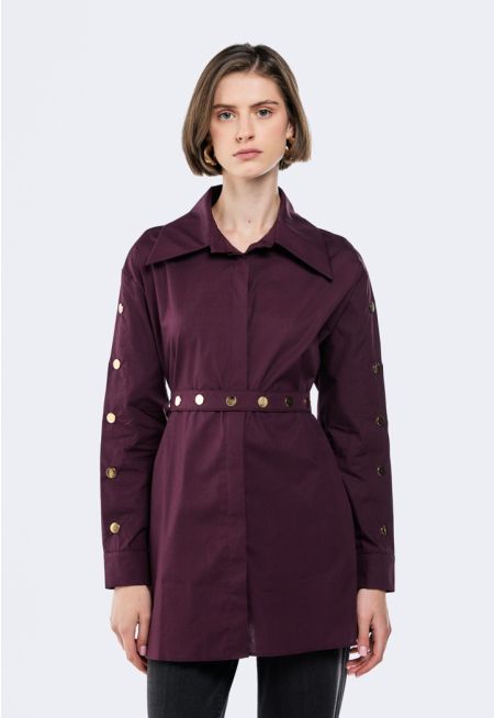 Button Embellished Belted Shirt