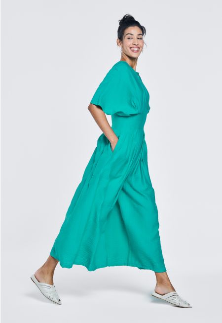 Crinkled Pleated Culottes Jumpsuit