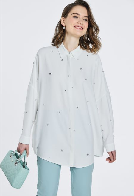 Oversized Crystal Embellished Shirt