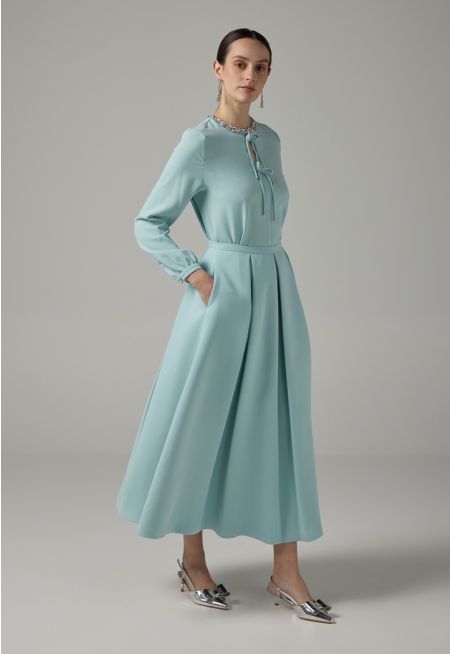 Solid Pleated Maxi Skirt