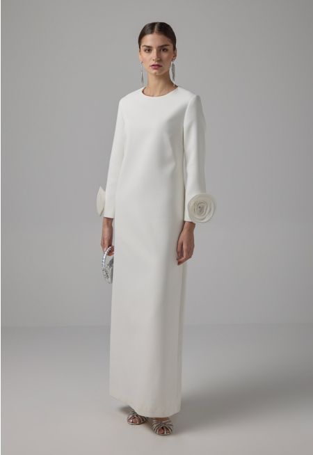 Long Sleeves 3D Flowers Patch Maxi Dress