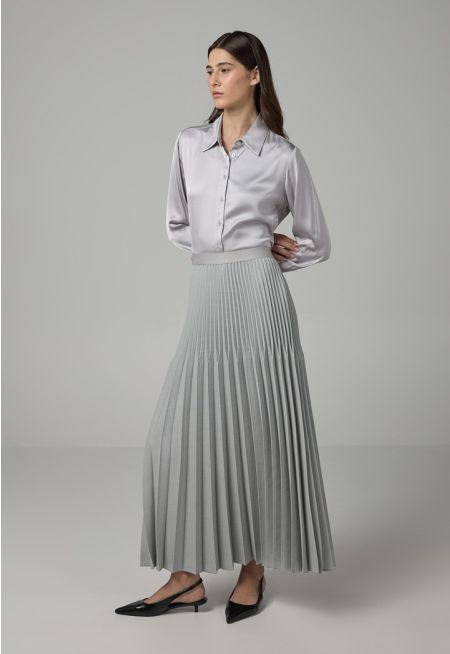 Solid Pleated Elastic Waistband Skirt