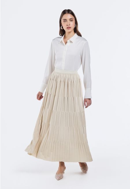 Jacquard Pleated Maxi Skirt