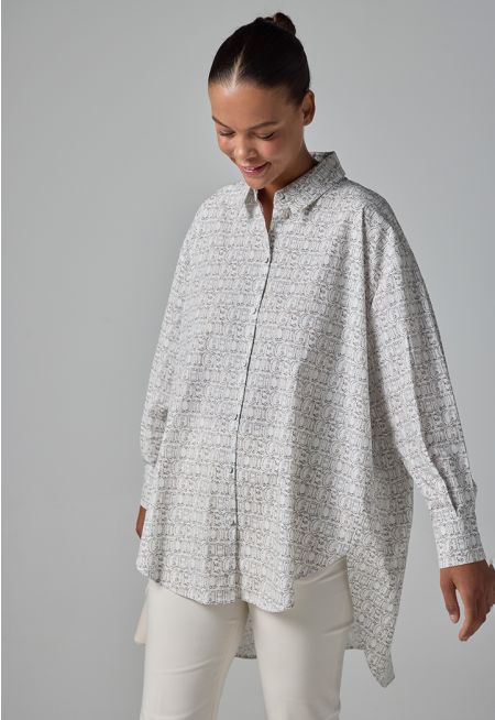 All Over Monogram Print Oversize Long Shirt