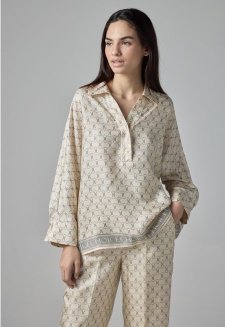 Monogram Print Kimono Sleeves Shirt