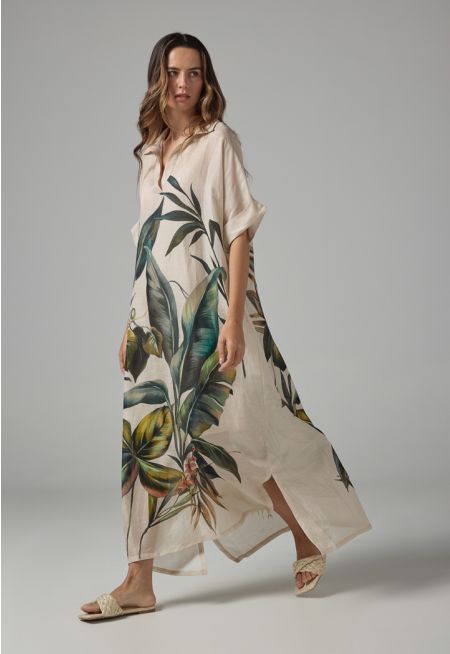 Printed Short Sleeve V-Neck Dress