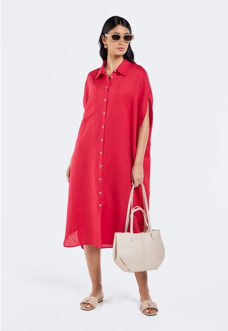 Solid Linen Midi Dress