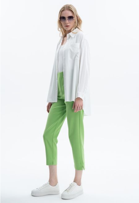Long Solid Trouser With Faux Pocket