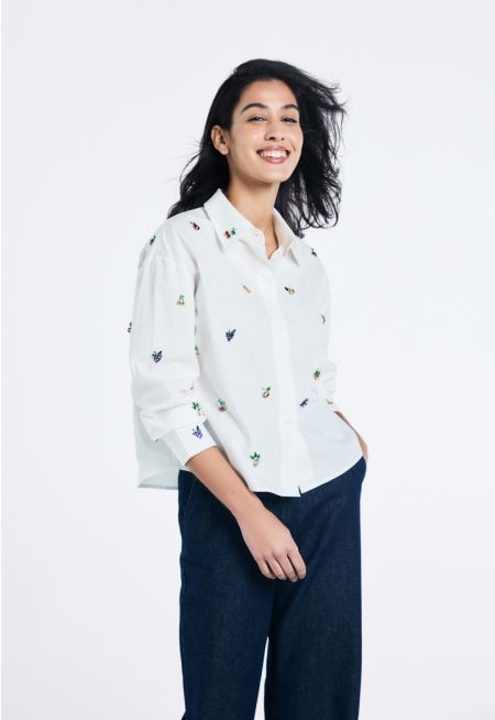 Beaded Fruit Button-Up Shirt