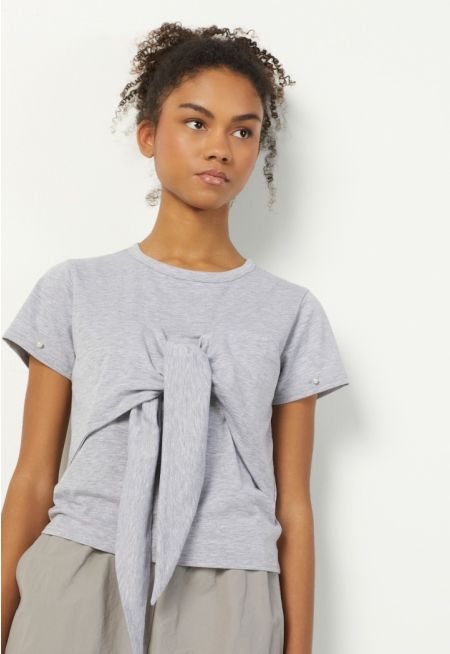 Faux Pearls Embellished T Shirt