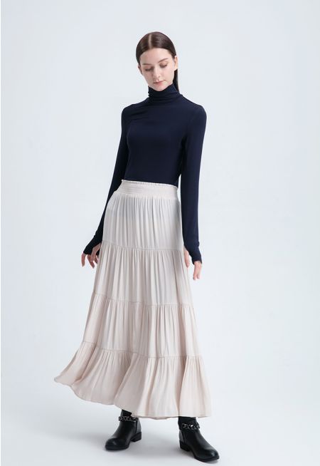 Smocked Waist Tiered Solid Skirt