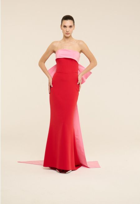 Strapless Bow Back Gown Dress