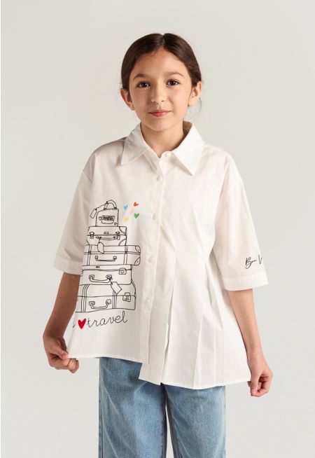 Side Pleats Printed Shirt