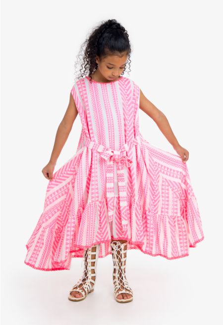 High-Low Printed Ruffled Hem Dress