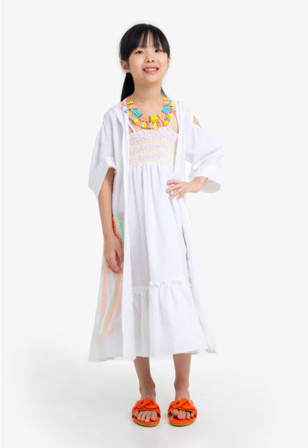 Crochet Smocked Dress & Abaya Set