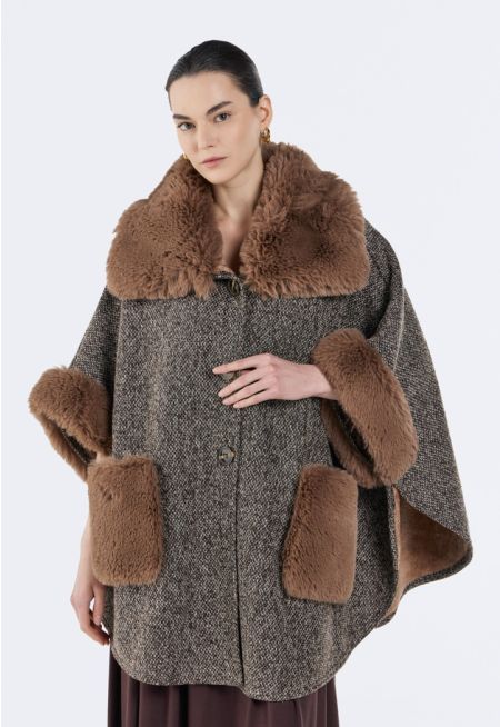 Faux Fur Embellished Poncho