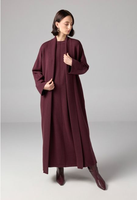 Solid Drop Shoulder Knitted Winter Abaya