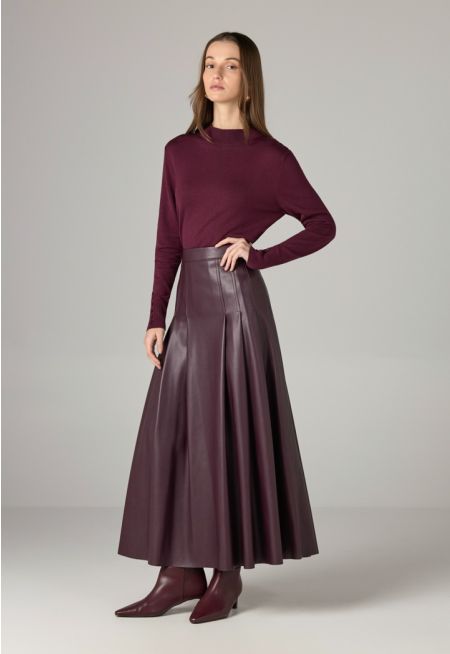 PU Leather Flared Skirt