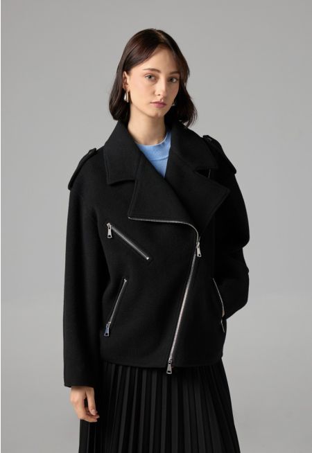 Solid Front Zipper Pockets Jacket