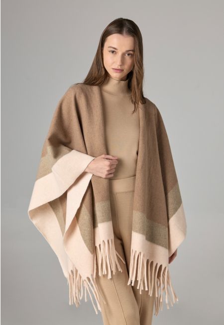 Contrast Tassel Hems Poncho