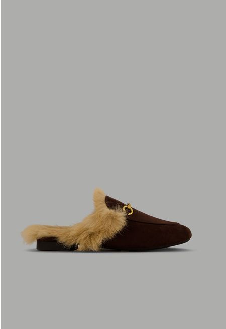 Faux Fur Quilted Mules