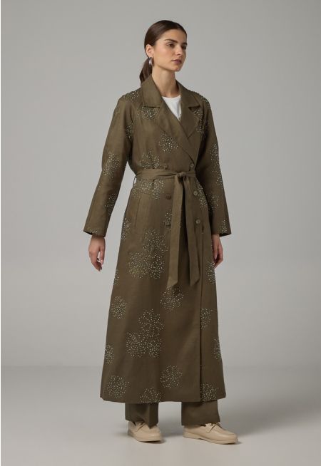 Floral Embroidered Linen Coat
