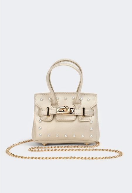 Mini Faux Pearl Embellished Handbag 
