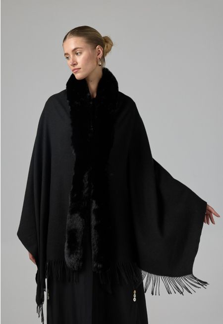 Faux Fur Embellished Shawl