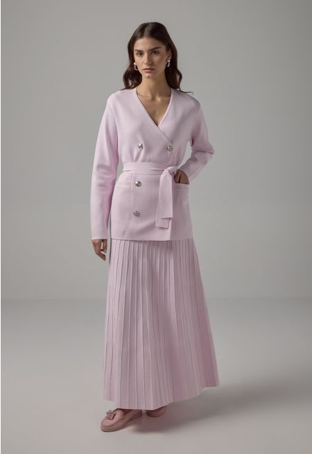 Flared Hem Ribbed Knitted Maxi Skirt