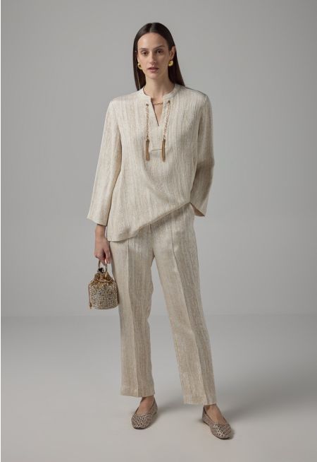 Contrast Tuck At Front Straight Leg Trousers