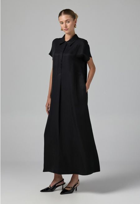 Half Buttons Cap Sleeves Dress 