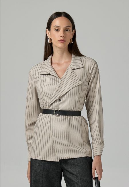 Contrast Striped Belted Shirt 