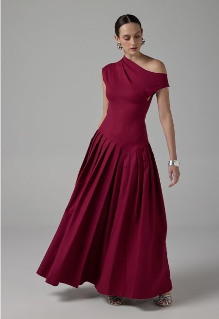 Half Of Shoulder Pleated Dress