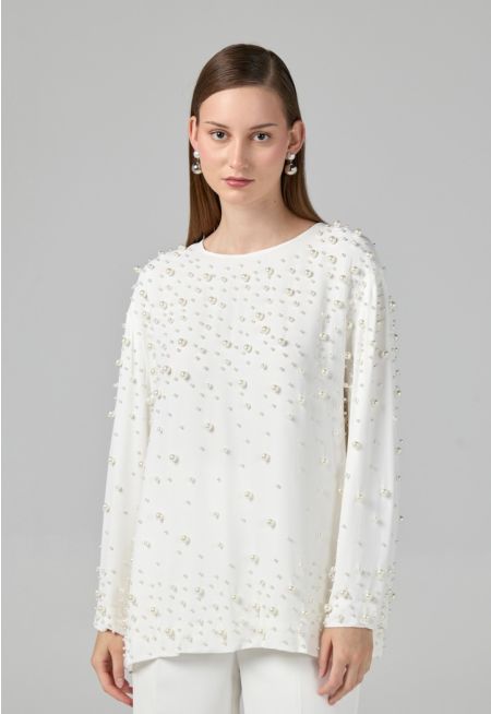 Solid Pearl Embellished Blouse