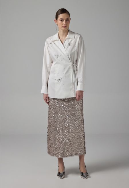 Sequin Solid Tulle Skirt