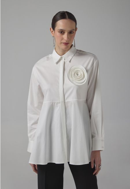 3D Flowers Patch Long Sleeve Basic Shirt