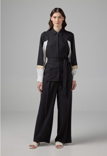 Solid Straight Wide Leg Trousers