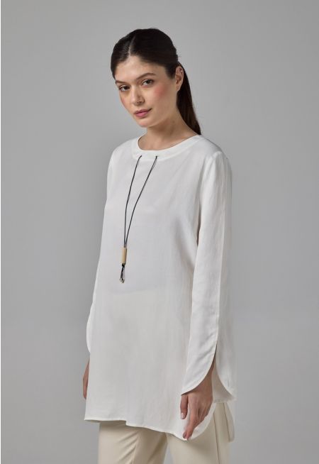 Basic Flared Blouse With Attached Necklace